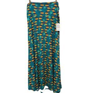 LULAROE Maxi Skirt Size 2XL Green Boho Floral Long A-Line Stretch Pull on NWT